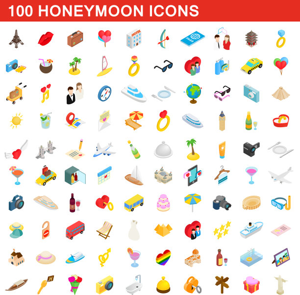 100蜜月图标设置等距3d风格图片下载