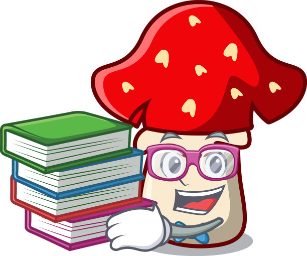 学生与书鹅膏蘑菇吉祥物卡通图片下载