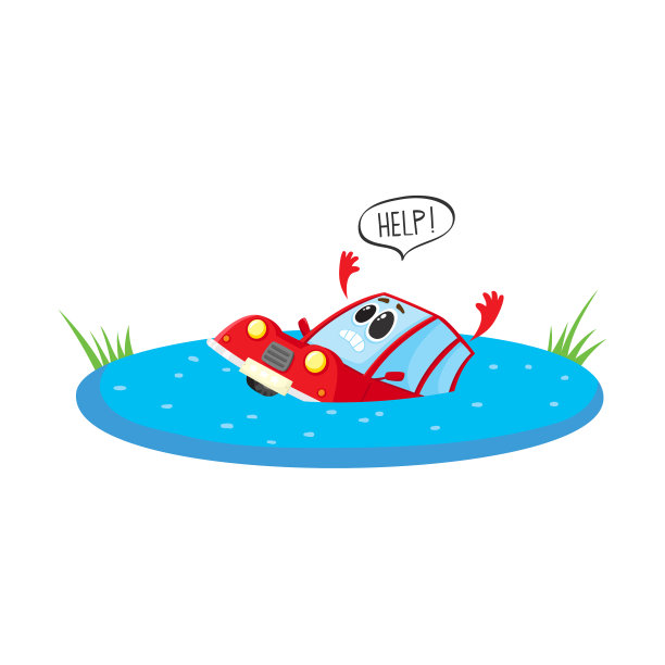 扁平卡通风格的溺水车图片下载