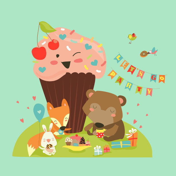 生日背景与快乐的动物图片下载