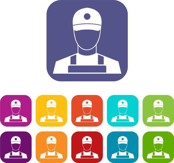 一个男人戴着帽子和制服图标集图片下载