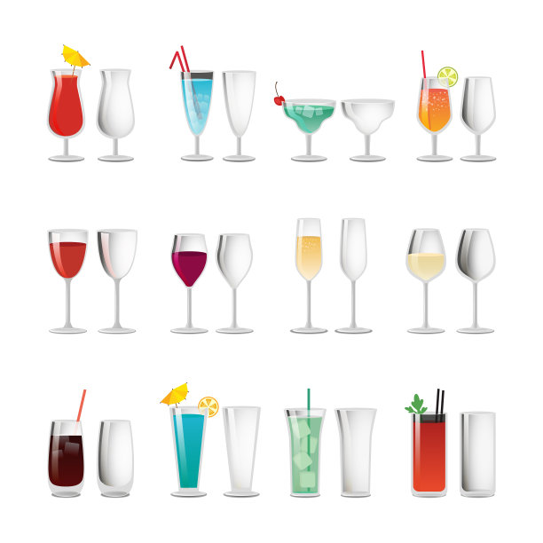 配有葡萄酒和鸡尾酒的玻璃杯图片下载