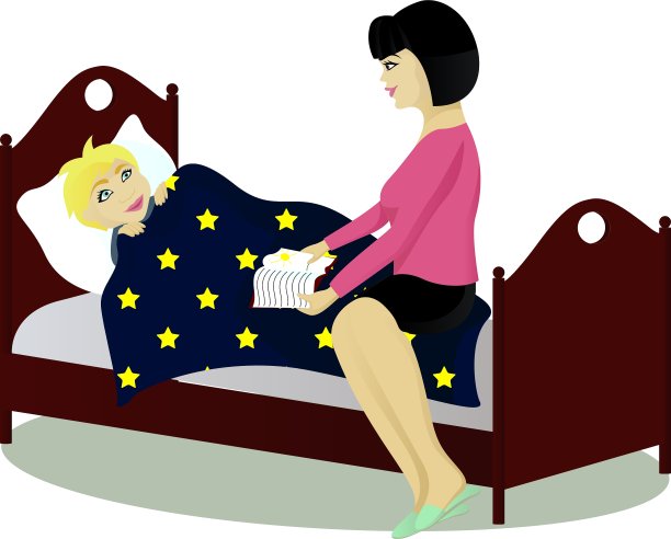 妈妈在睡觉前给孩子读书图片下载