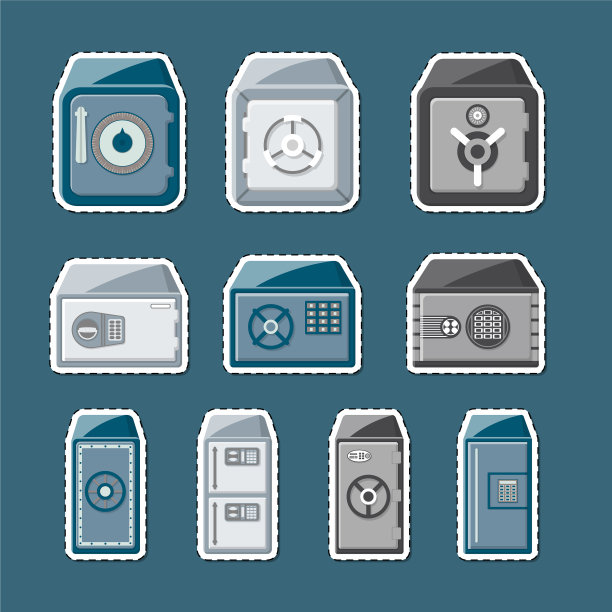 金属保险箱与关闭的门标签设置图片下载