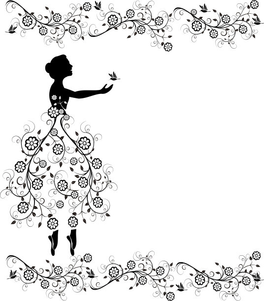 有花和鸟架的女人图片下载