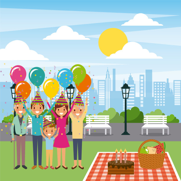 一家人在公园里用蛋糕庆祝生日图片下载