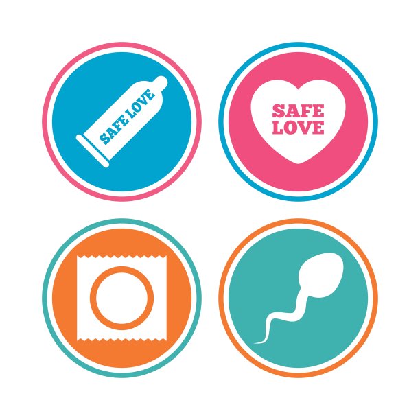 安全的性爱，爱的图标，避孕套包装上的标志图片下载