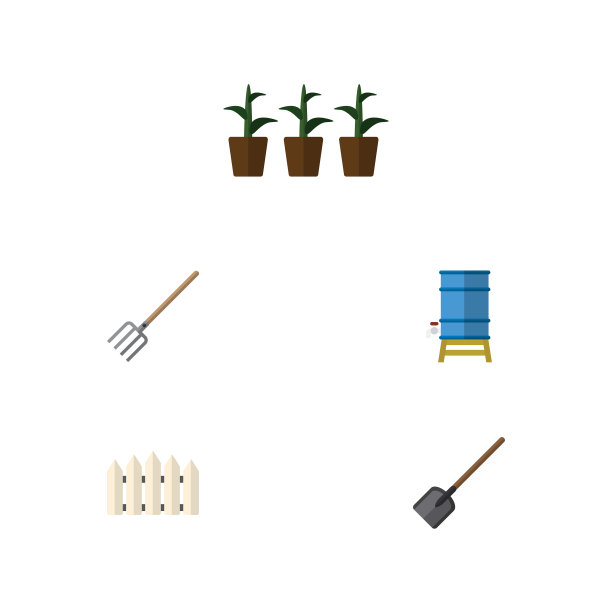 平面图标农场一套铲花盆容器图片下载