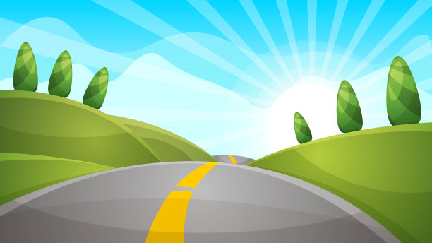 卡通景观太阳云山图片下载