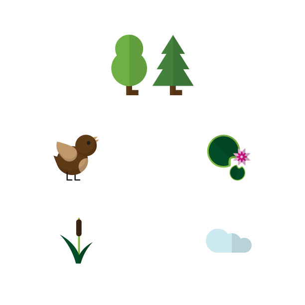 平图标生物设置的森林香蒲阴天和图片下载