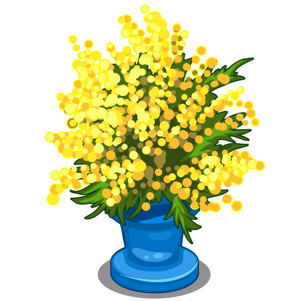 蓝色花瓶里一束黄色的含羞草图片下载