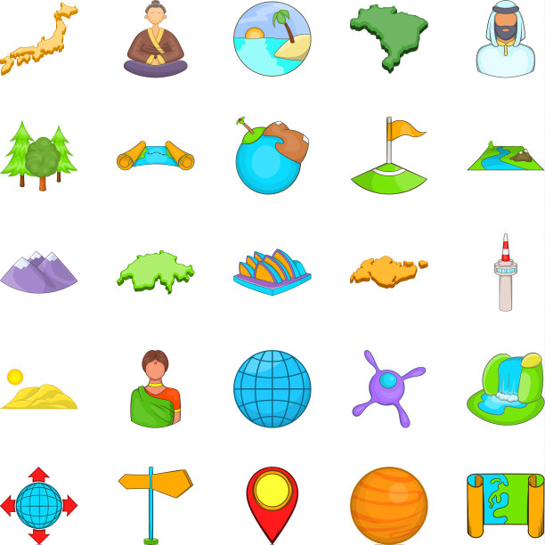 世界两侧的图标设置卡通风格图片下载