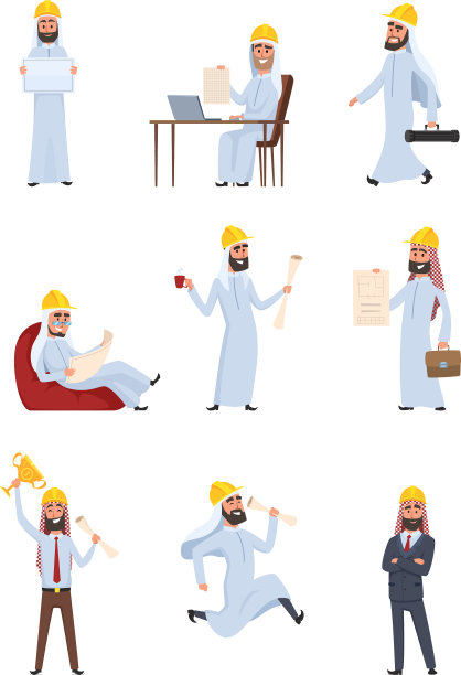 阿拉伯建设者字符设置隔离在白色图片下载