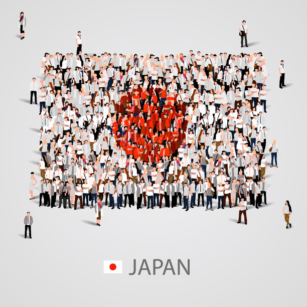 一大群人在日本国旗的形状图片下载