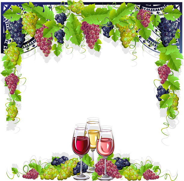 复古框架与葡萄酒和葡萄图片下载