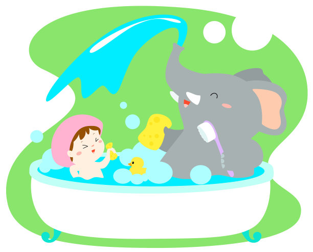小女孩在浴缸里用大象洗澡图片下载