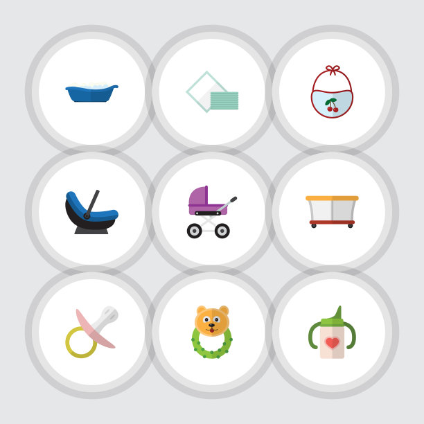 扁平图标儿童套装拨浪鼓乳头餐巾和图片下载