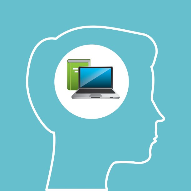 剪影头男孩笔记本教科书在线教育图片下载