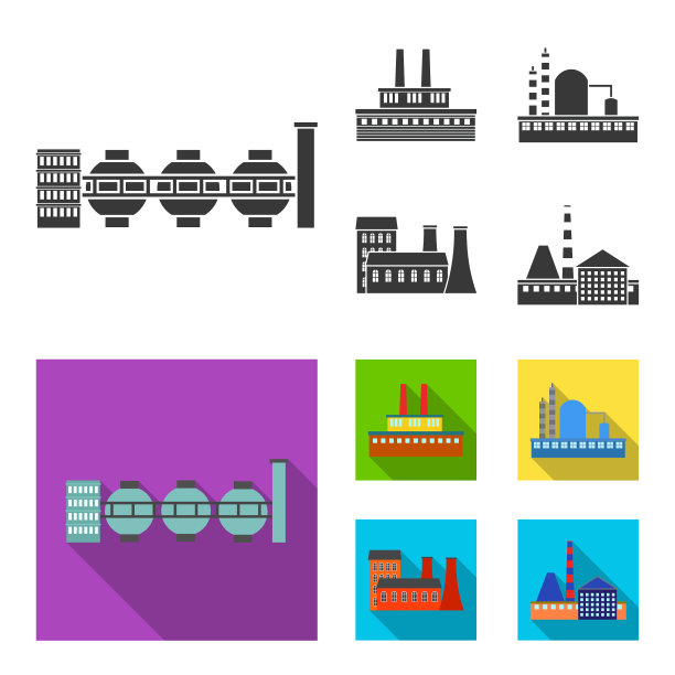 工业生产工厂集合图标图片下载