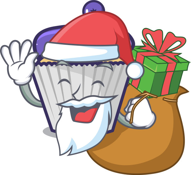 圣诞老人送蓝莓蛋糕卡通吉祥物图片下载