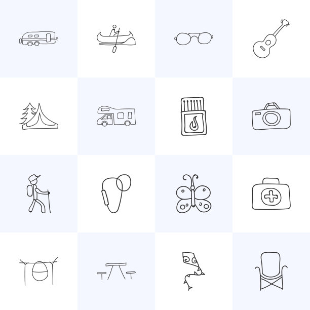 一套16可编辑的露营图标包括符号图片下载