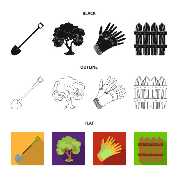 一把有把手的铲子放在花园里的一棵树上图片下载