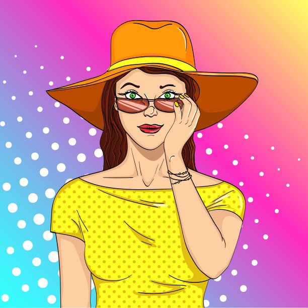 女人透过太阳镜看流行艺术复古图片下载