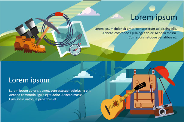 露营、远足和徒步旅行的水平横幅图片下载