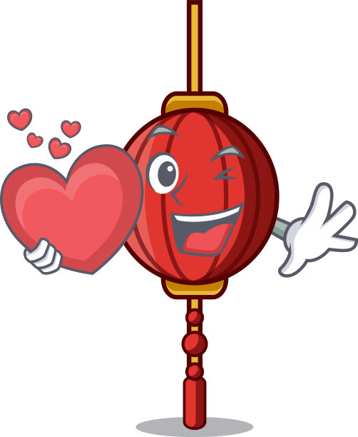 用心形的中国灯笼吉祥物卡通图片下载