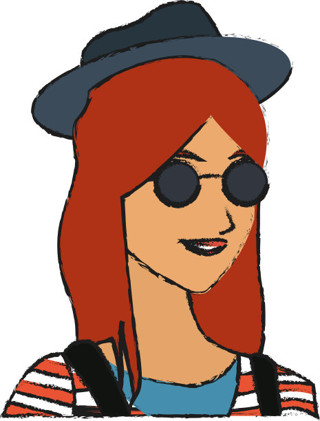 漂亮的年轻女子，穿着条纹衬衫，戴着帽子图片下载