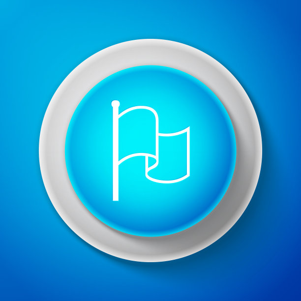 白色旗帜图标孤立在蓝色背景图片下载