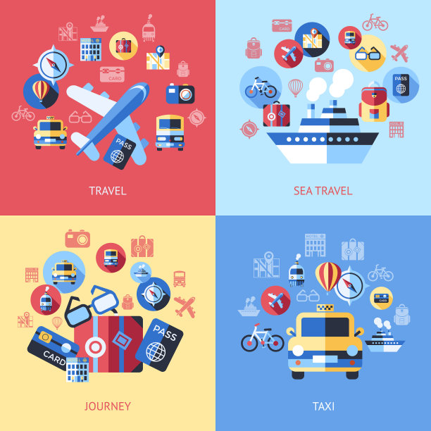 数字蓝色红色旅行图标图片下载