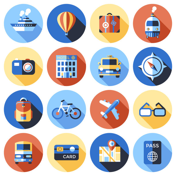 数字蓝色红色旅行图标图片下载