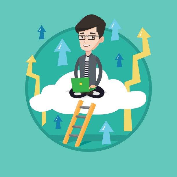 商人坐在云上用笔记本电脑图片下载