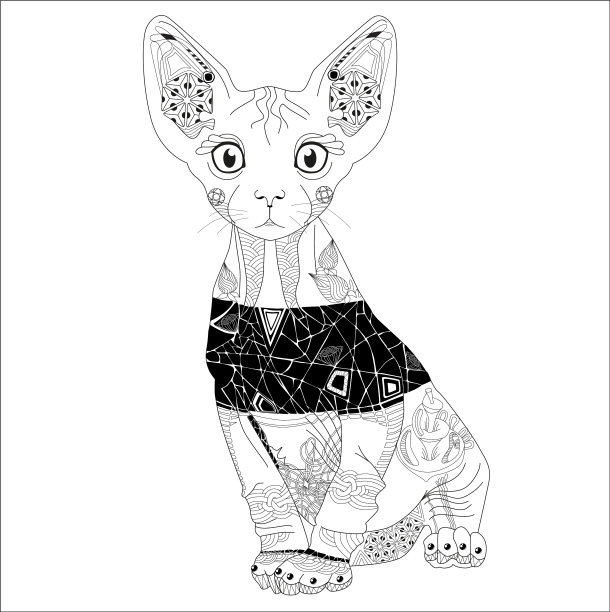 Zentangle风格的猫手绘花边图片下载