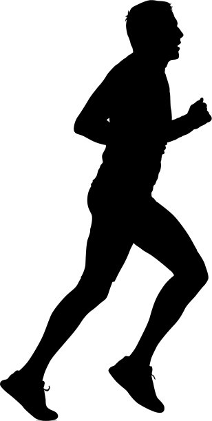 身穿黑色剪影的跑步者在与身穿白色衣服的男子赛跑图片下载