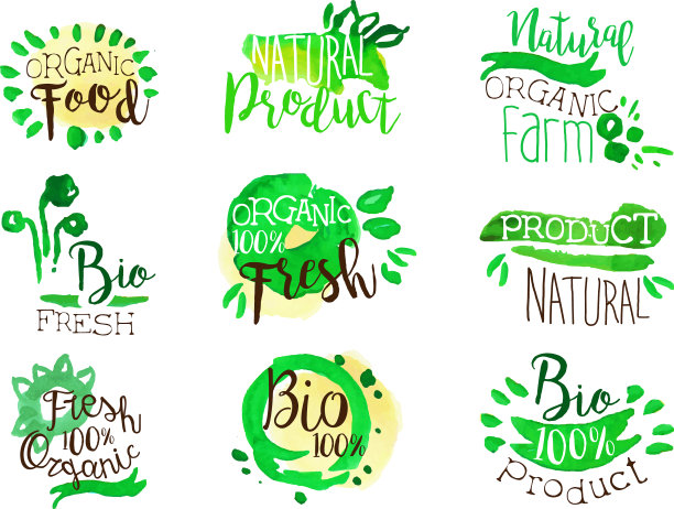 有机农业食品促销标志缤纷套装图片下载