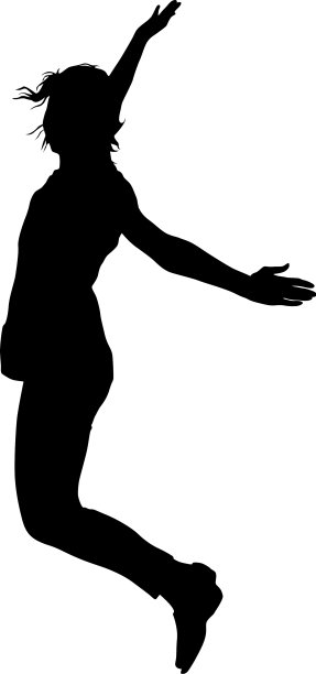 一个小女孩举起双手跳起来的剪影图片下载