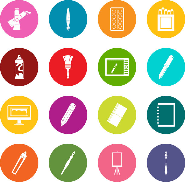 设计和绘图工具图标许多颜色集图片下载