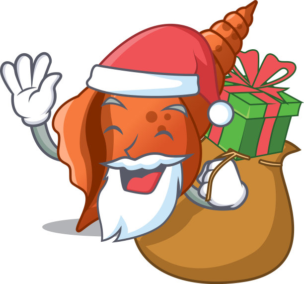 圣诞老人带着礼物长壳卡通吉祥物图片下载