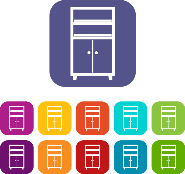 木制的橱柜图标设置平图片下载