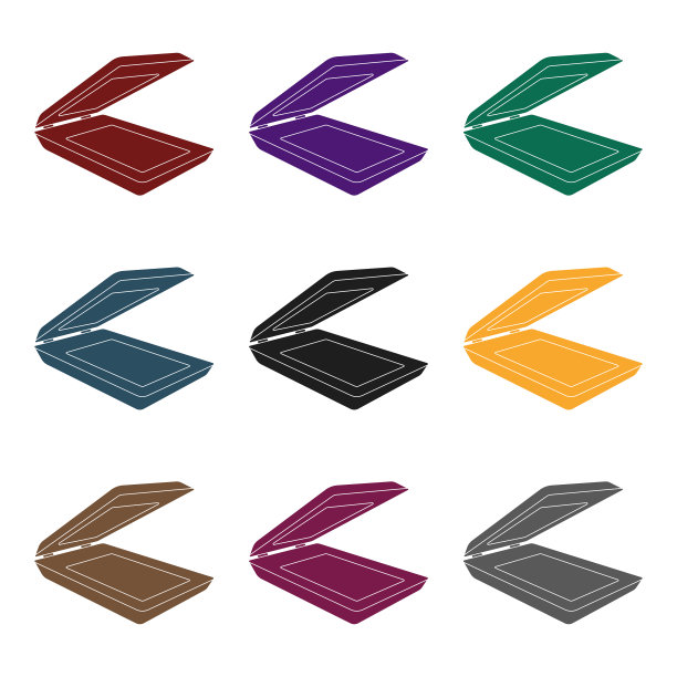 扫描仪图标在黑色风格孤立在白色图片下载