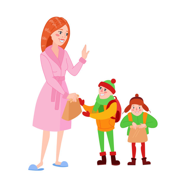 快乐的母亲为儿子们准备上学图片下载