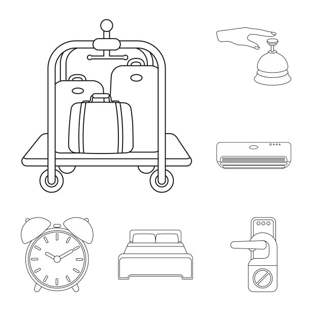 酒店和设备的轮廓图标设置图片下载