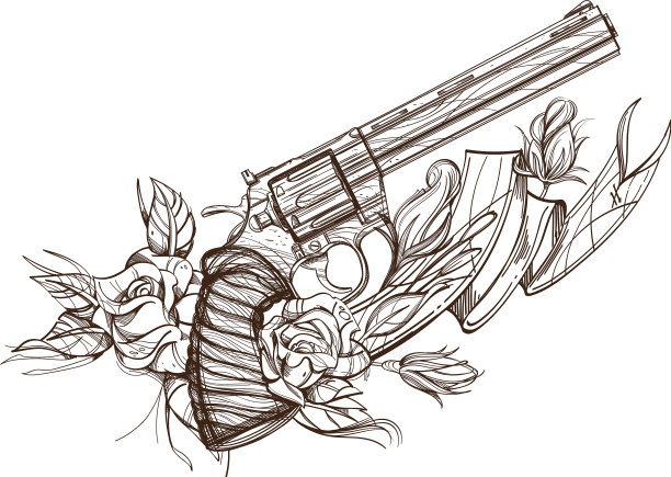 轮廓图像的左轮玫瑰和丝带图片下载