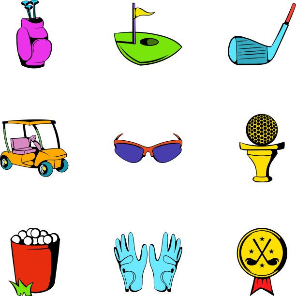 高尔夫车的图标设置卡通风格图片下载