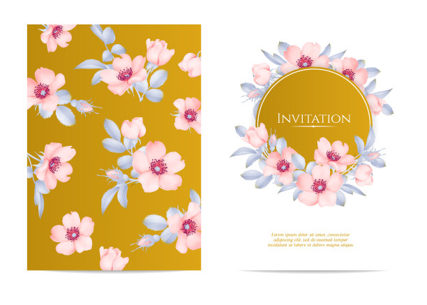 带野玫瑰花的婚礼请柬图片下载