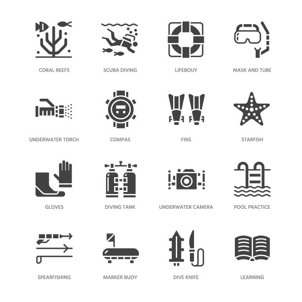 潜水浮潜平面象形文字图标图片下载