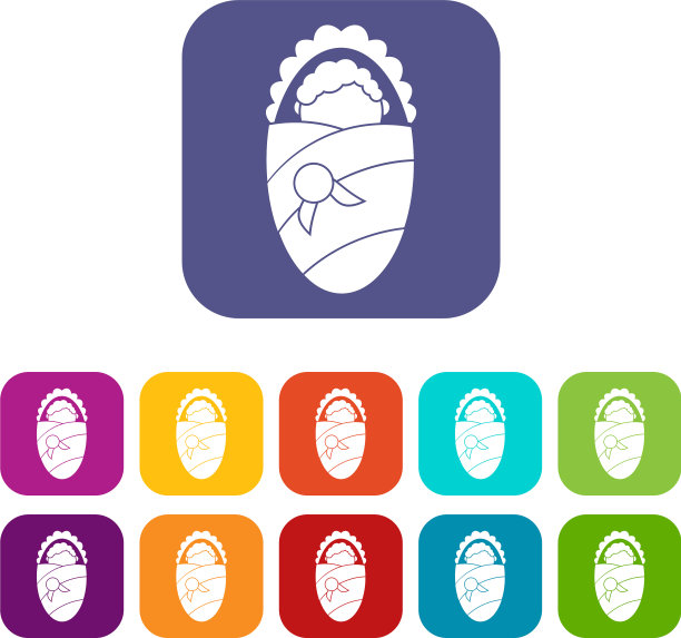 新生儿包裹在婴儿毯子图标设置平坦图片下载