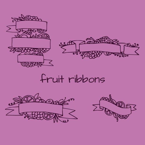 一套涂鸦华丽的水果丝带图片下载